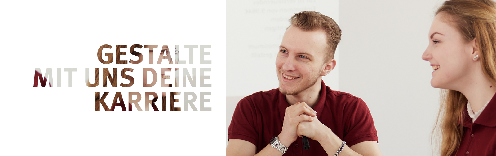 Bildkombination aus Text "GESTALTE MIT UNS DEINE KARRIERE" und Mitarbeiterbild
